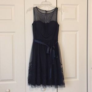 Illusion neck line navy blue dress